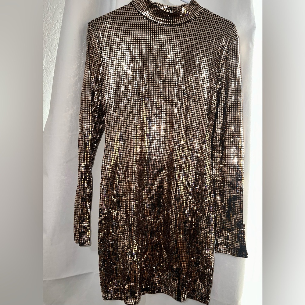 Fashion Nova Black and Gold Sequin Top